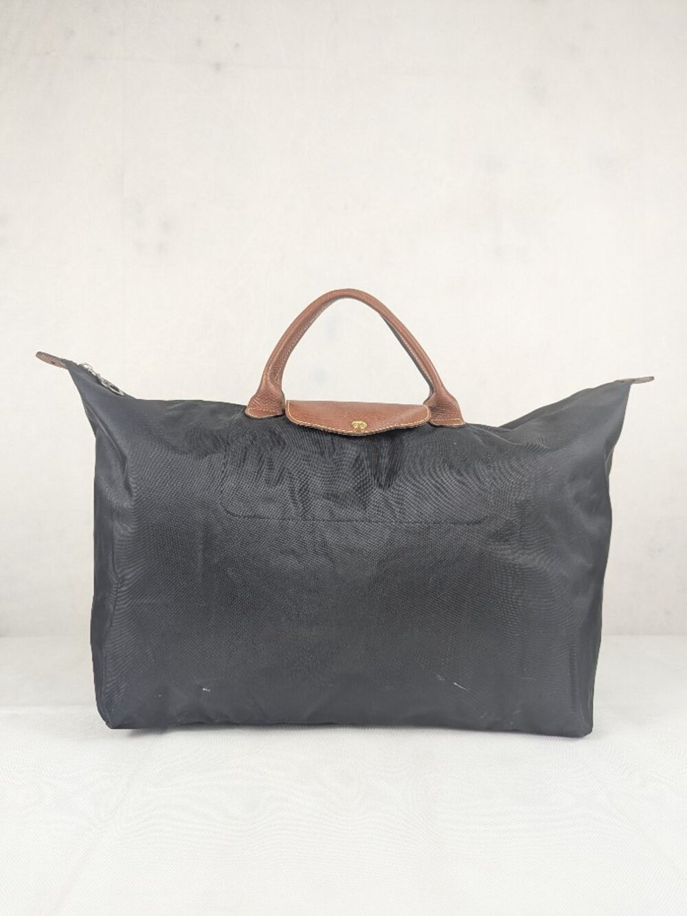Share Longchamp Le Pliage Designer Tote Bag Black Nylon Leather - Preowned